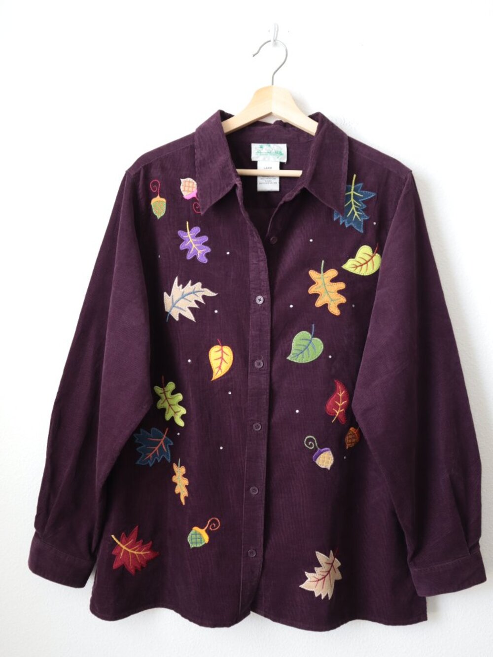 Vintage Quacker Factory Corduroy Applique Patch Fall Theme Shirt | L